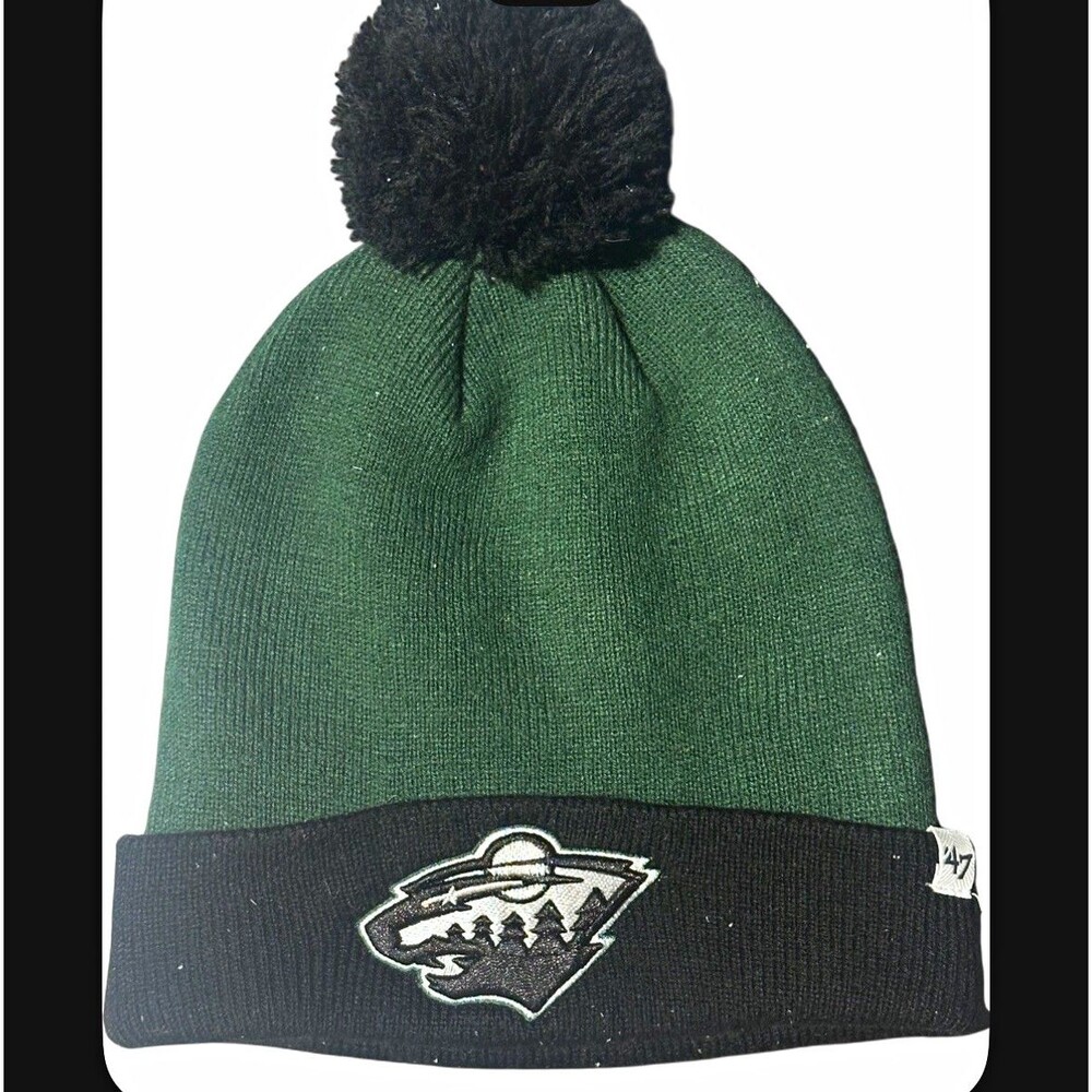 Minnesota Wild ’47 Brand NHL Green Black Pom Cuffed Knit Beanie One Size